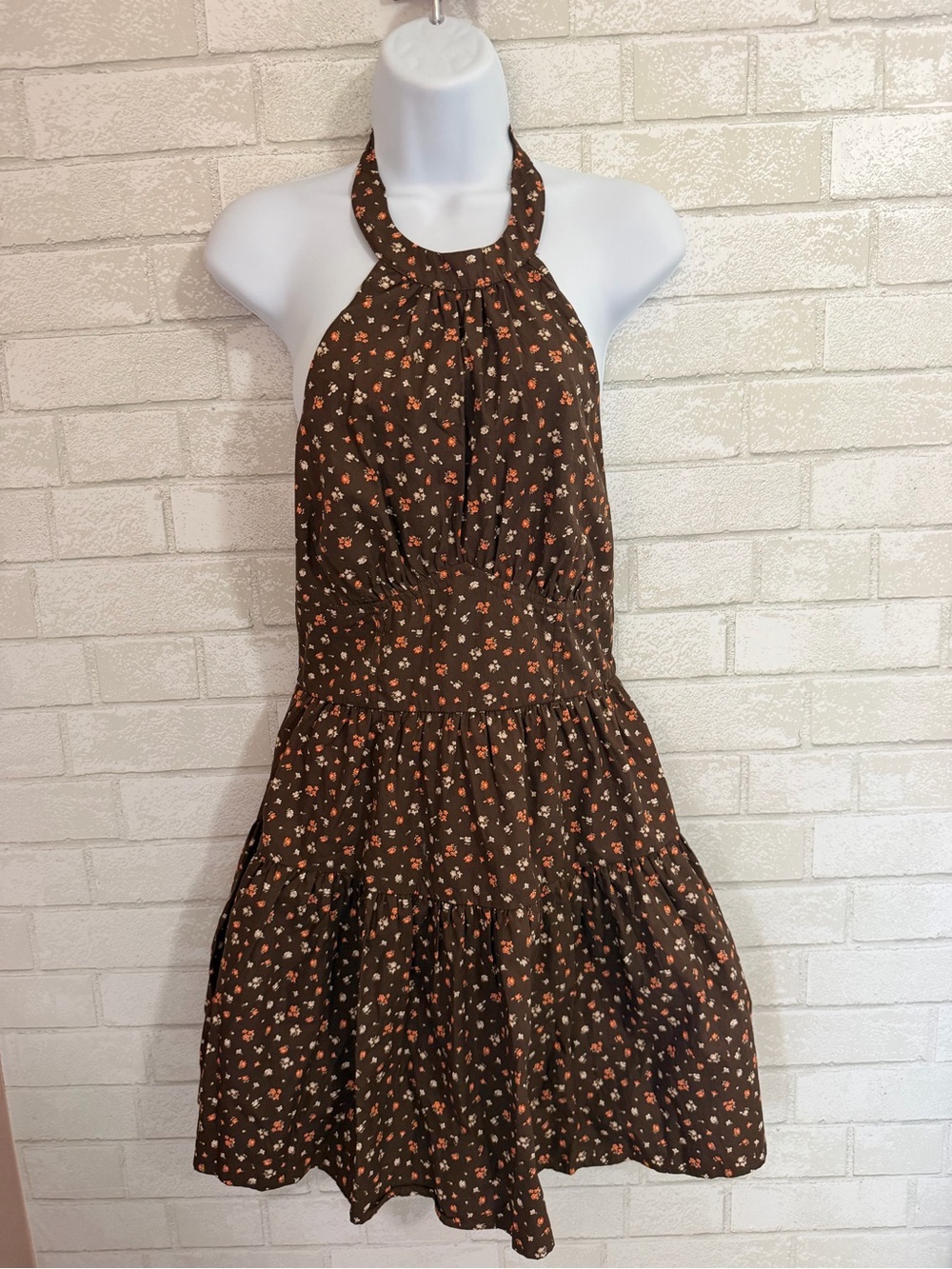Brown Whitney Floral Halter Mini Dress Size S #3092